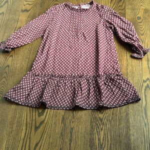 Mango Burgundy Printed Ruffle Drop Waist Dress - never worn